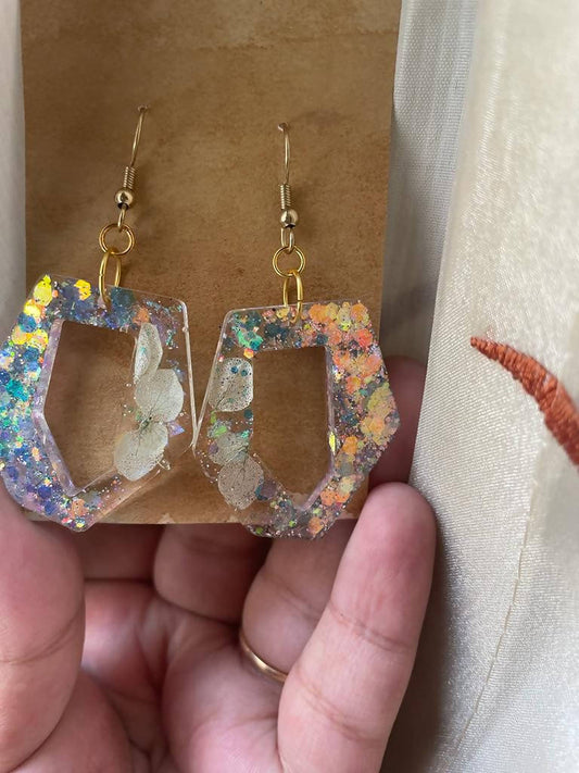 bloom glitter earrings|| resin multicolour earrings