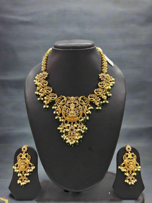 Green Beaded Gold Plated Jewellery Set