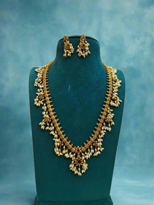 V Shaped Golden Long Necklace Set