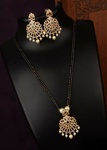 Black Beaded Gold Finish Jewellery Set