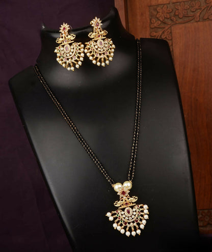 Black Beaded Gold Finish Jewellery Set