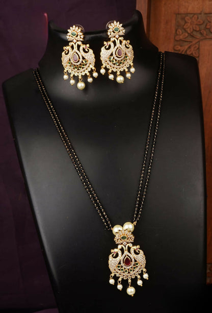 Black Beaded Gold Finish Jewellery Set