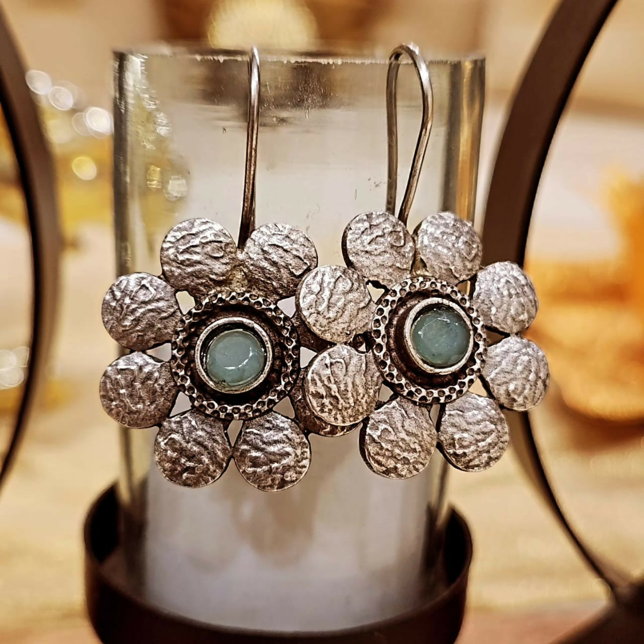 Oxidized Silver Floral Earrings