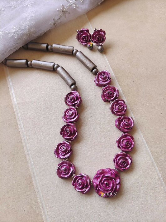 Elegant Lavender Rose Design Terracotta Jewellery Set