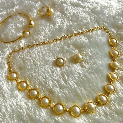 Gold Finish Radiant Pearl Necklace Set