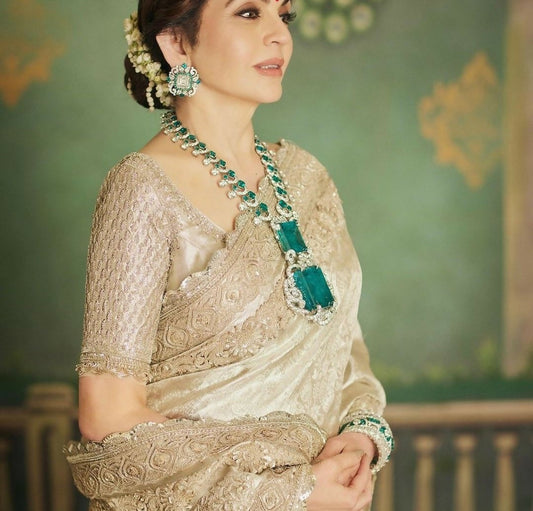 Nita Ambani Inspired Green Emerald Necklace Set