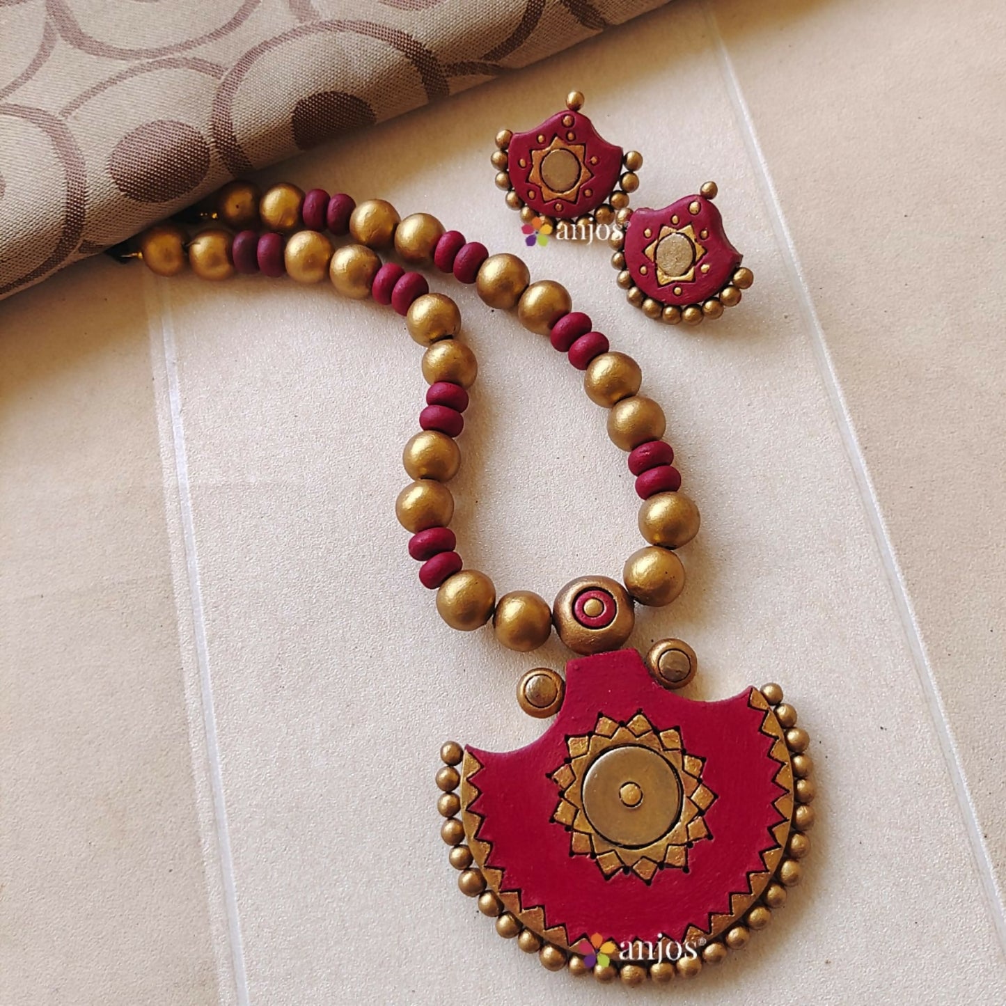Artistic Red and Golden Terracotta Jewellery Set