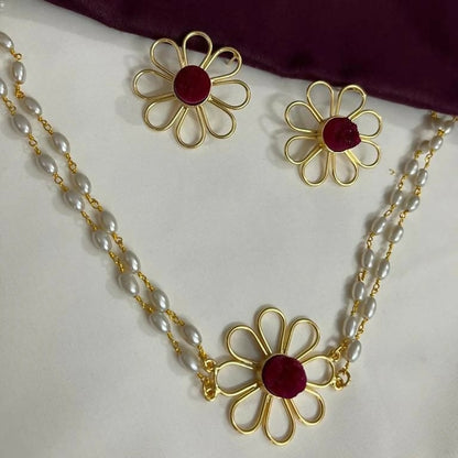 Floral Pattern Double Layer Beaded Necklace Set