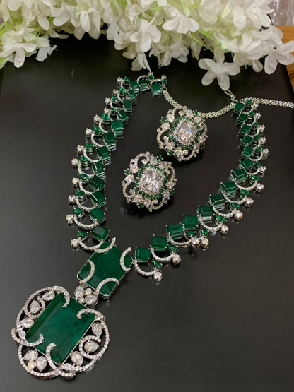 Nita Ambani Inspired Green Emerald Necklace Set