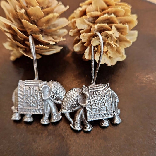 Elephant Style Silver Drop Earrings