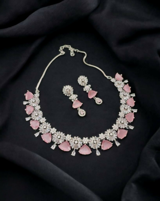 Pink Radiance American Diamond Necklace Set