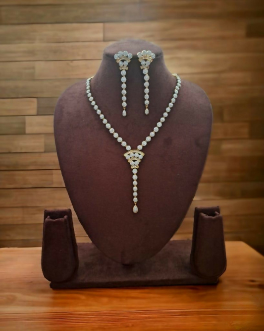 Elegant Cubic Zirconia Pearl Drop Necklace Set