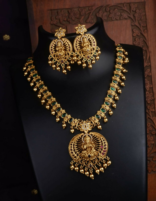 Golden Moti Goddess Necklace Set