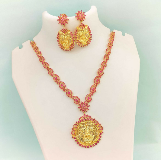 Red Stone Studded Goddess Necklace Set