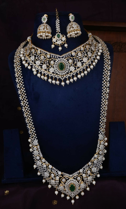 Zirconia Studded Rhodium Finish Bridal Necklace Set