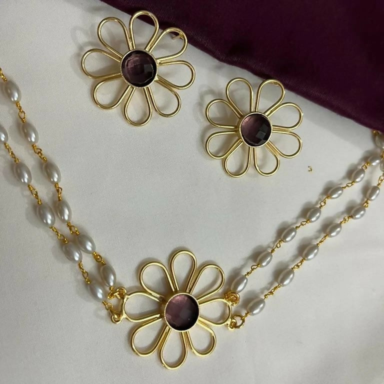 Floral Pattern Double Layer Beaded Necklace Set