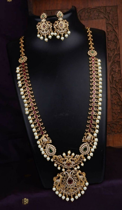 Radiant Wine Stone Studded Golden Necklace Set