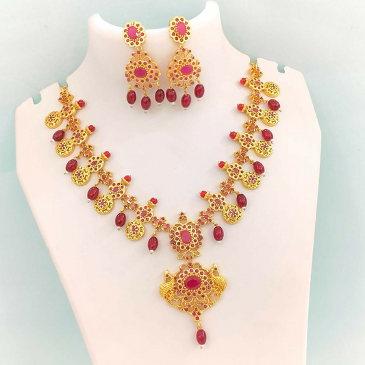 Gold Plated South Style Magenta Necklace Set