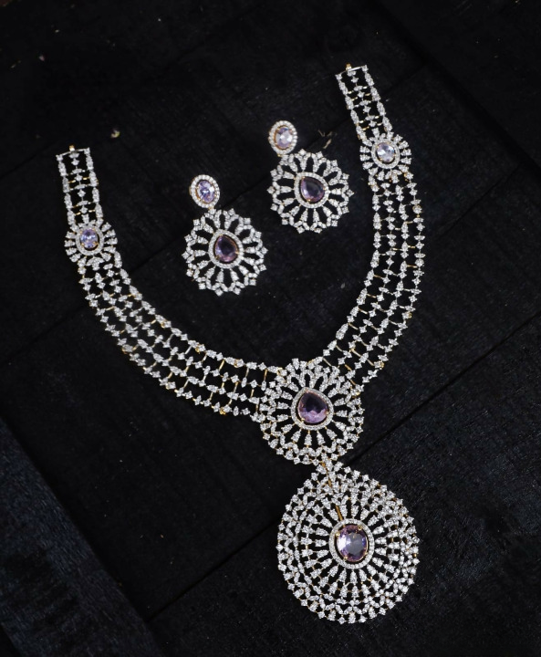 Radiant American Diamond Bridal Ethnic Necklace Set