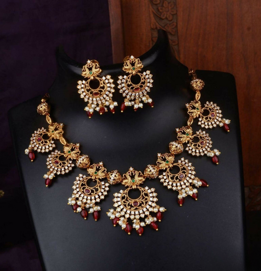 Exquisite Kundan Studded Matte Finish Necklace Set