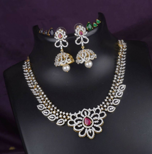 American Diamond Floral Necklace Set