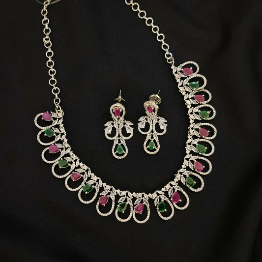 Enchanted Green and Magenta Diamond Necklace Set