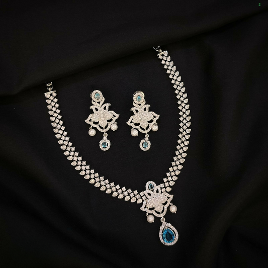 Exquisite Navy Blue AD Necklace Set