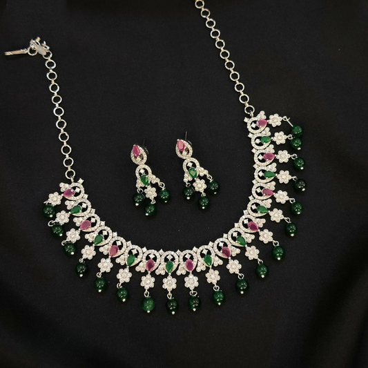 Green Crystal Beaded AD Necklace Set