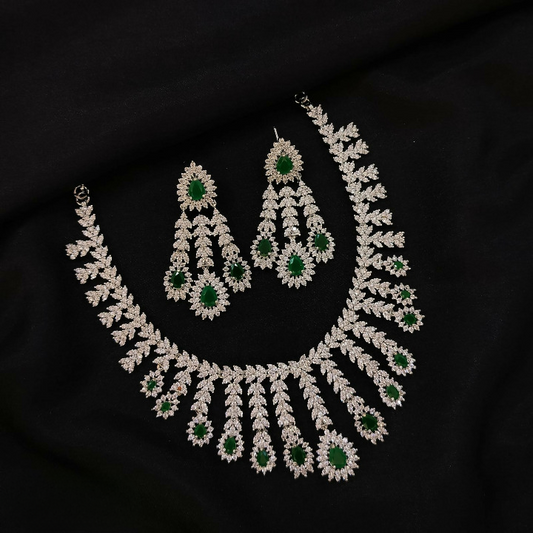 Elegant American Diamond Silver Finish Necklace Set