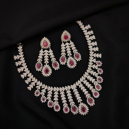 Elegant American Diamond Silver Finish Necklace Set