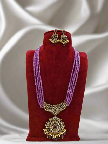 Shimmery Beaded Long Necklace Set