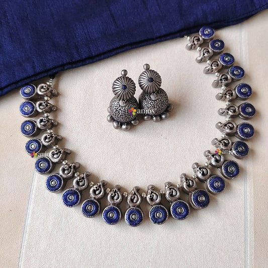 Elegant Silver and Blue Terracotta Jewellery Set