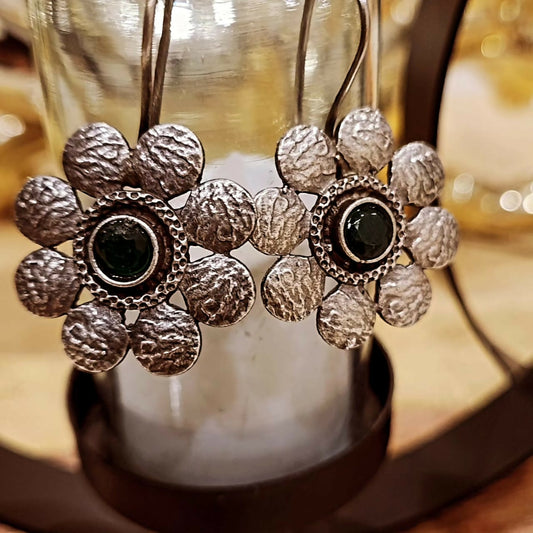 Oxidized Silver Floral Earrings