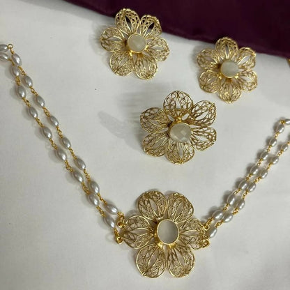 Flower Style Double Layer Beaded Necklace Set