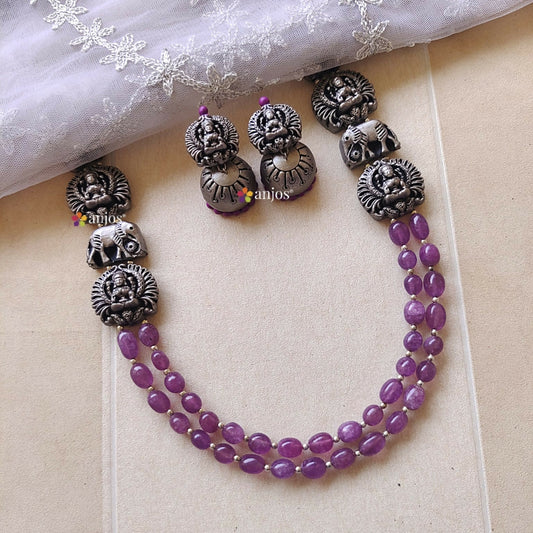 Silver Polish Purple Beaded Terracotta Jewellery Set
