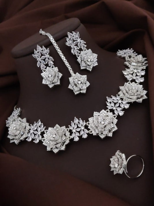American Diamond Rose Necklace Set