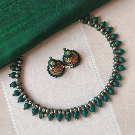 Shimmery Green Terracotta Jewellery Set