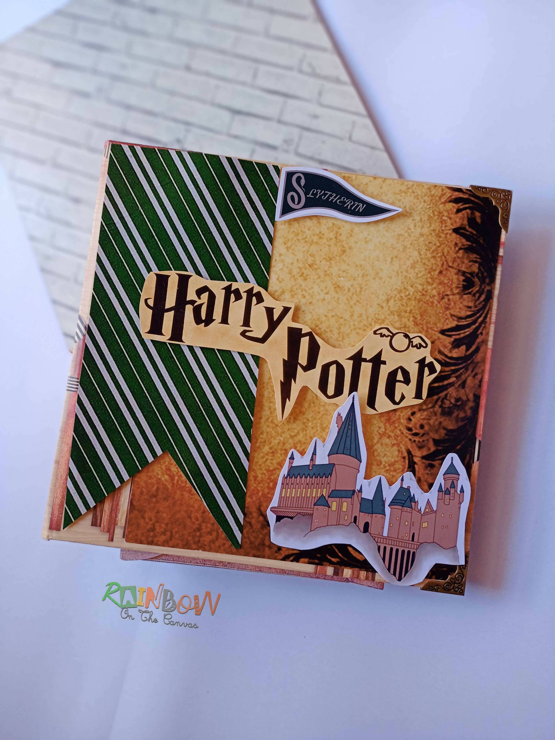 Slytherin theme personalised Harry Potter scrapbook for kids and