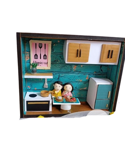 Kitchen couple loves to cook together cute shadow box miniature frame