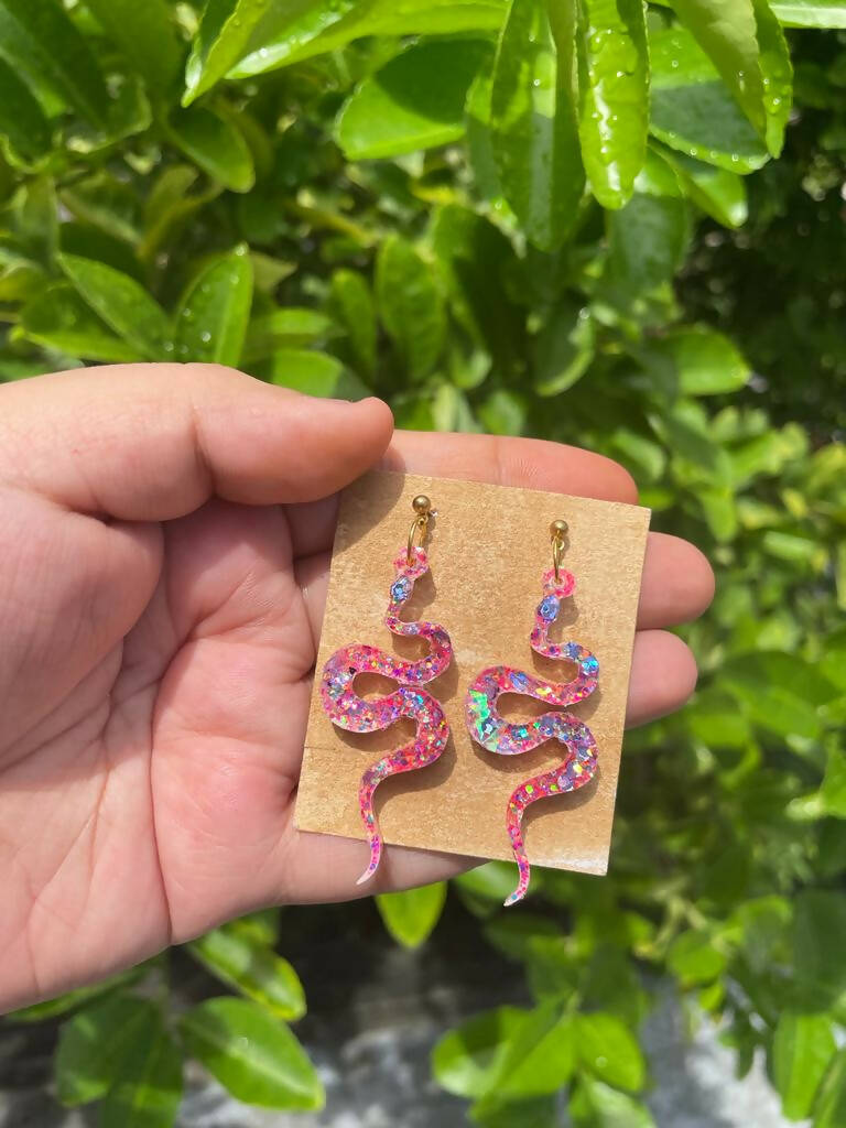 cotton candy snake earrings