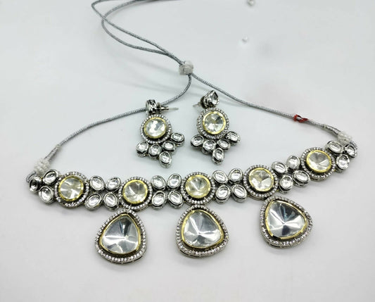 Silver Plated Traditional Kundan Necklace Set