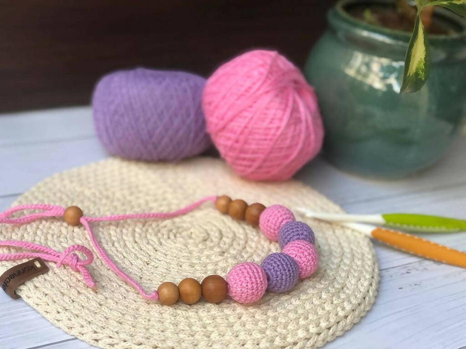 Purple pink crochet beaded necklace