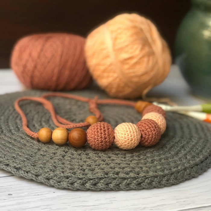 Light brown crochet beaded necklace