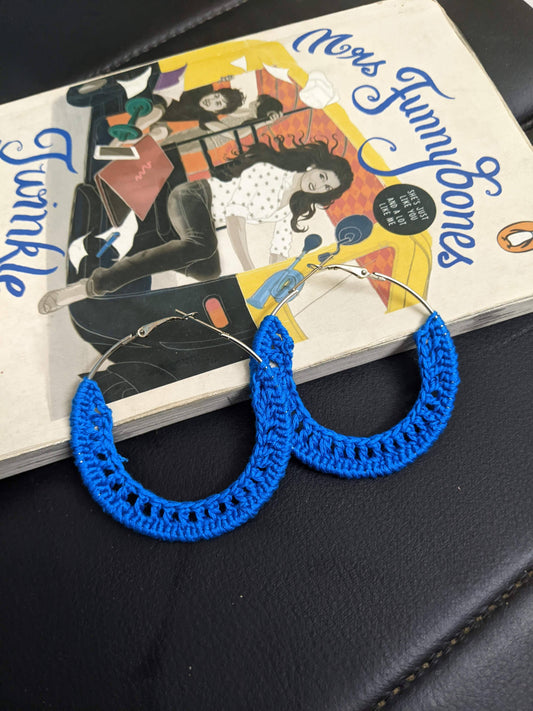 crochet hoop earrings|| blue crochet earrings