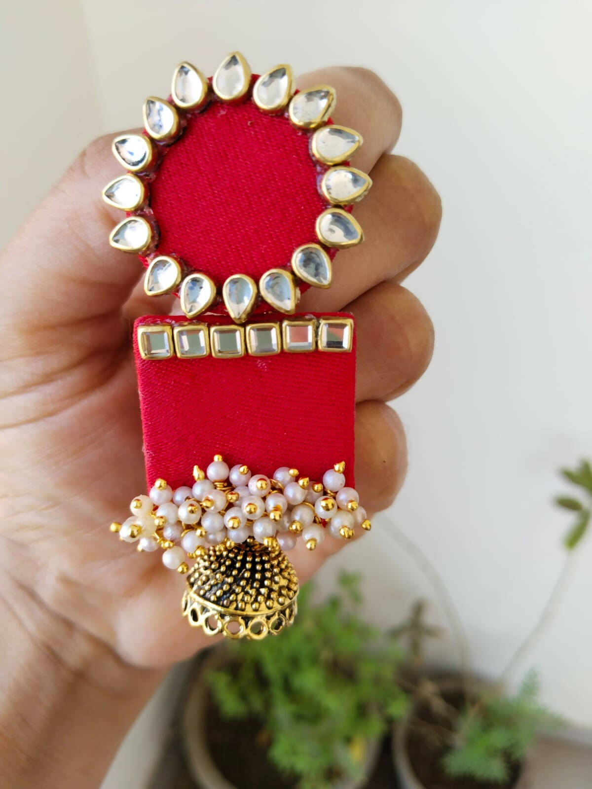 Ethnic Indian Jhumka Red Maroon Earrings/Lotus Imitation Wedding Pearl  Jhumka | eBay