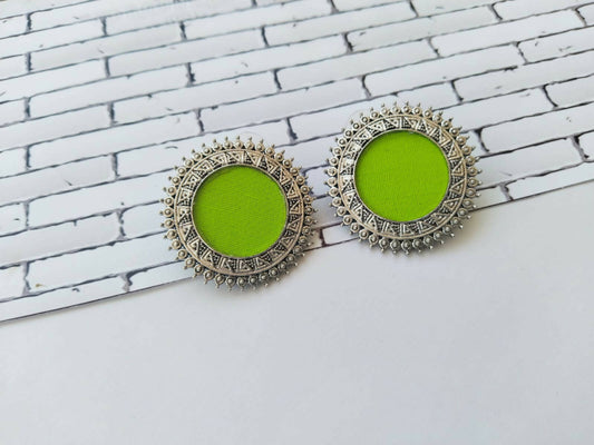 Lime Green and Silver Small Studs Earrings