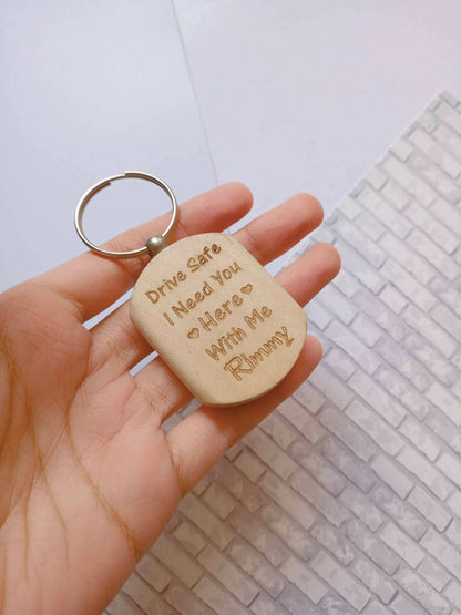 Wooden personalised engraved keychain for men women and kids