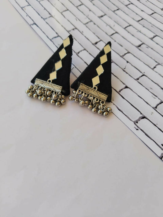 black and silver stud earrings