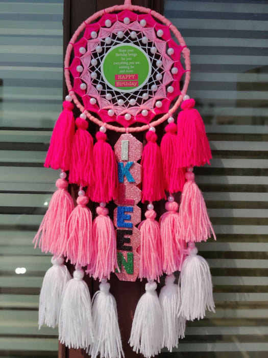 Pink tassels dreamcatcher with name