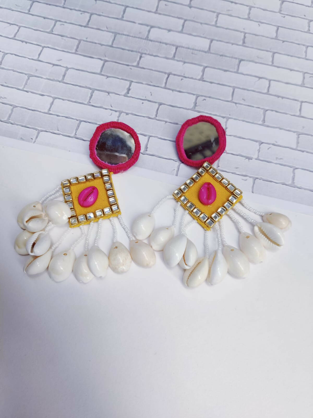 Yellow Pink Shells Earrings